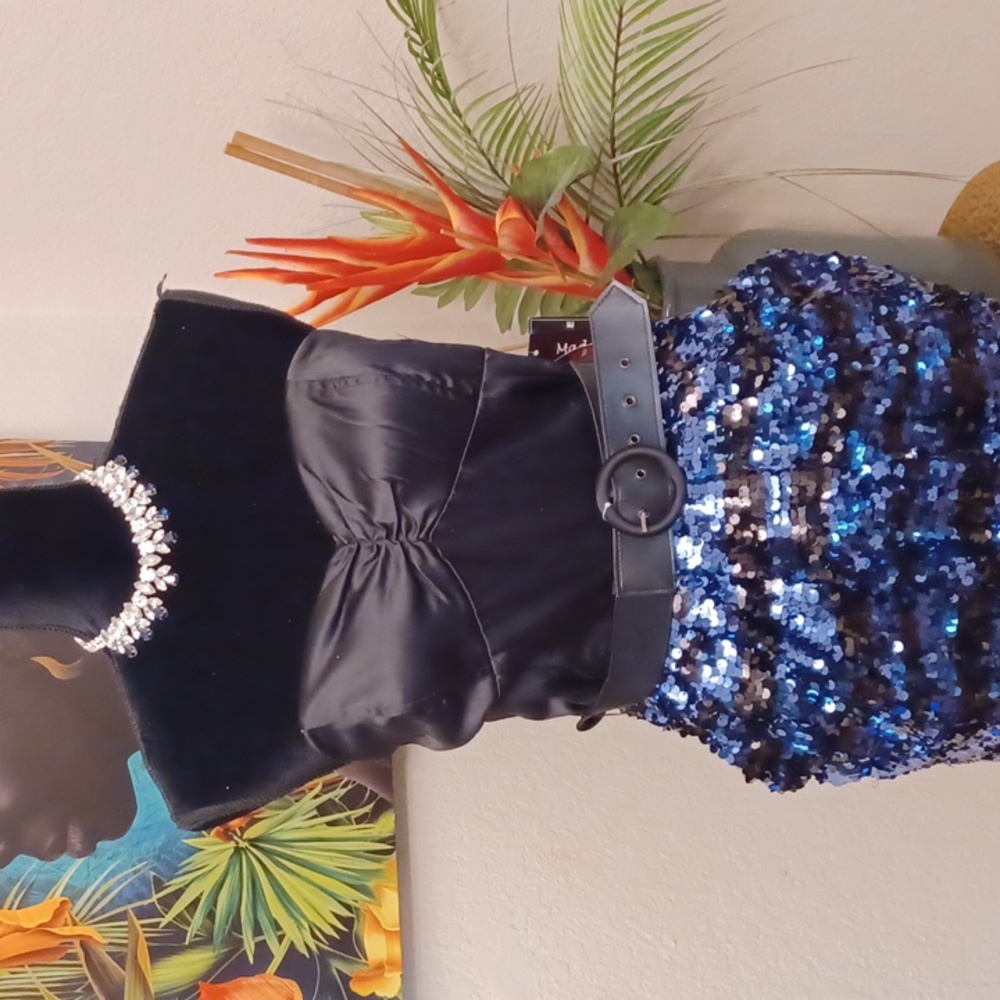 Black & Blue Sequin Cocktail Dress